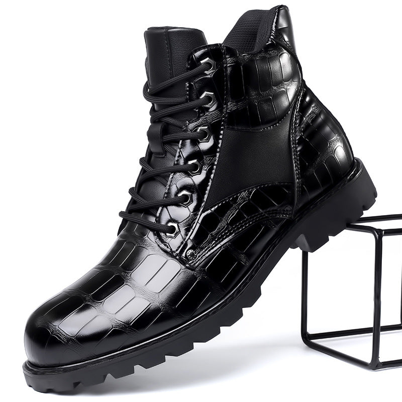Jamison | Men's Combat Alligator Embossed Ankle Boots